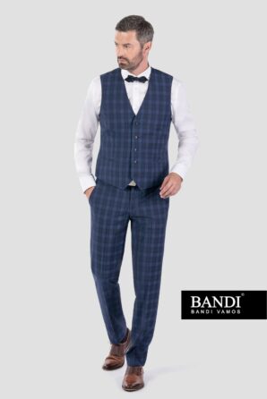 Modré kárované kalhoty Faveti - příklad outfitu