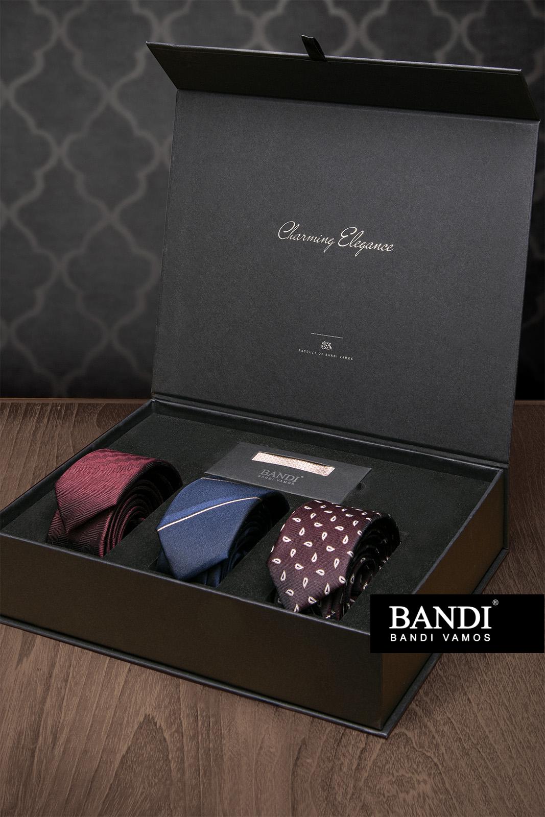 Set tří hedvábných kravat a kapesníčku do kapsy