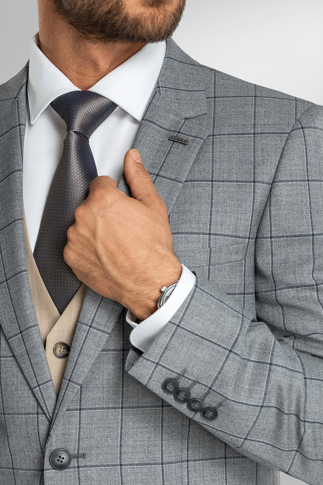 Šedý kostkovaný oblek BANDI
