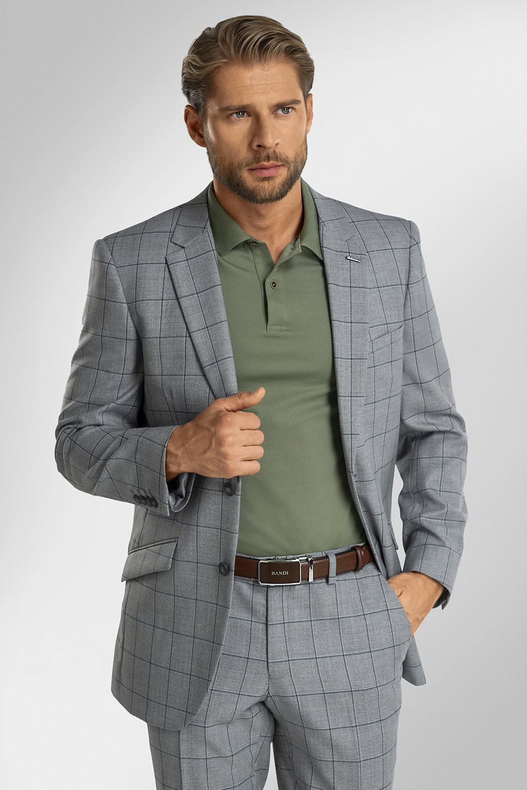 Šedý kostkovaný oblek BANDI