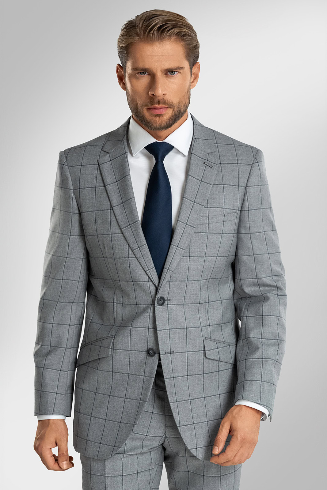 Šedý kostkovaný oblek BANDI